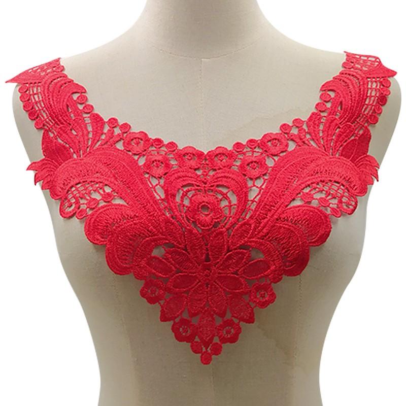 

Водорастворимый кружевной воротник, кружевной корсаж, полый поддельный воротник, аксессуары для одежды своими руками, кружевной воротник One Size красный