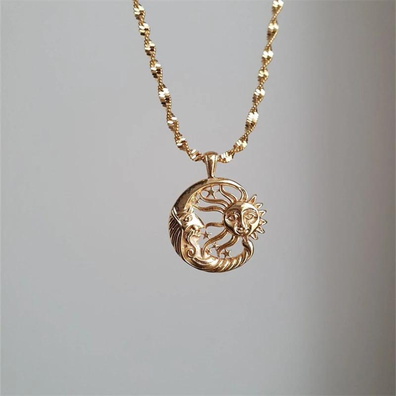 Greek Mythology Human Face Sun Moon Hug Each Other Pendant Necklace Creative Design Couple Necklace Featured Gift Jewelry