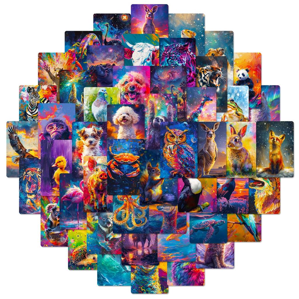 50 Galaxy Colorful Animal Series Fantasy Oil Painting Graffiti Style Cartoon Stickers DIY Decoration