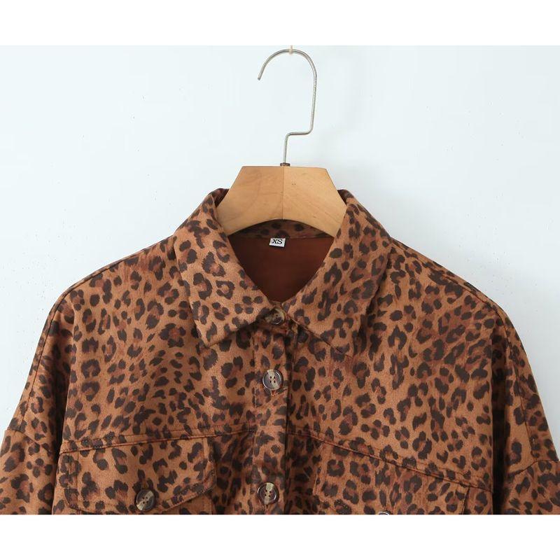 Kaslead New Arrival Women's Clothing Fashion Style Stylish Simple and Versatile Leopard Print Print Short Jacket Cardigan