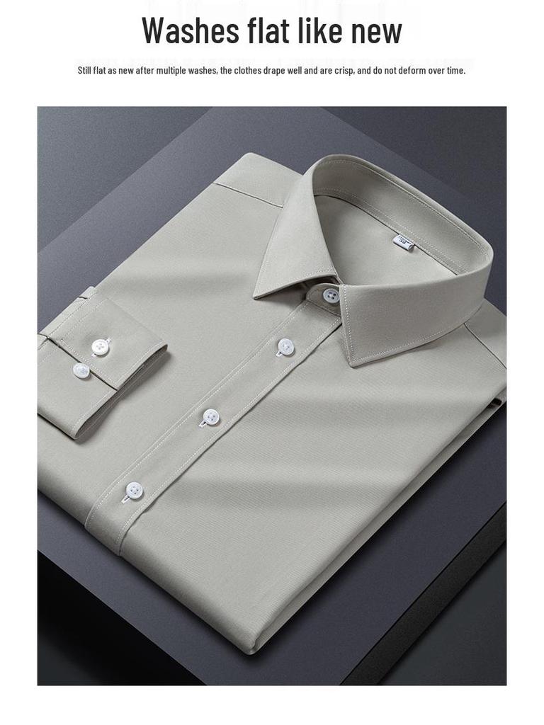 Modal Men's Iron-Free Green Long Sleeve Casual Business Shirt