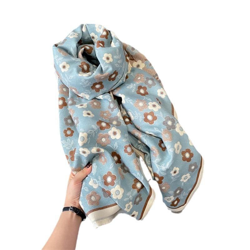 Printed Fashion Imitation Cashmere Scarf Women's Winter Versatile Double-sided Thickened Student Scarf Dual-purpose Shawl Outside