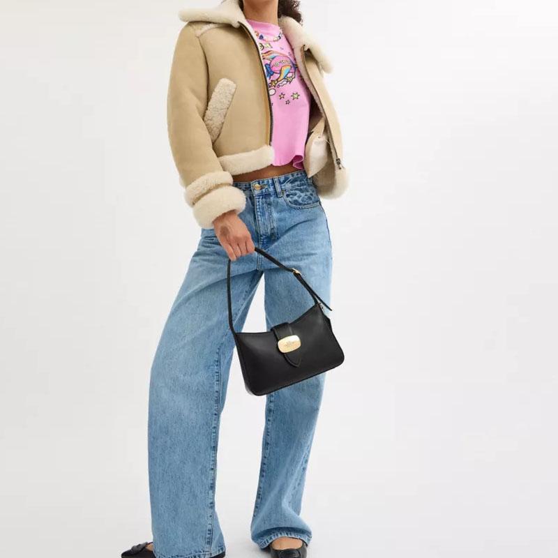 Coach Eliza 25 Cavallo e Carrozza Fibbia Metallica Borsa a Spalla in Pelle Media da Donna Borsa a Spalla Nera CAA93-IMBLK