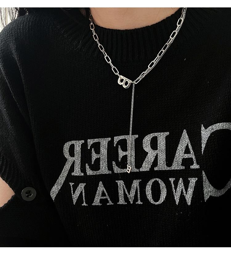 Yinruitai 925 Sterling Silver 'B' Vintage Thai Necklace with Tassel Clavicle Chain - Women's Versatile and Stylish Accessory