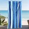 Blue White Striped Large Quick-Drying Beach Towel, Polyester Sand Sun Protection for Surfing Swimming