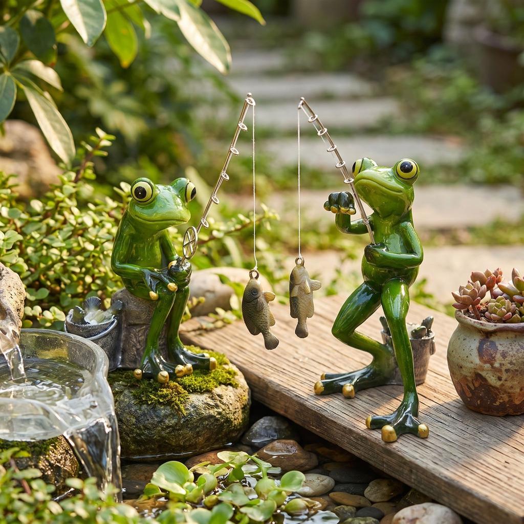 Resin Fishing Figurine for Garden Yard Home Decoration - Cute Animal Sculpture Outdoor Decor