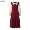 ZANZEA Women Casual Turn Down Collar Patchwork Long Sleeve Dress