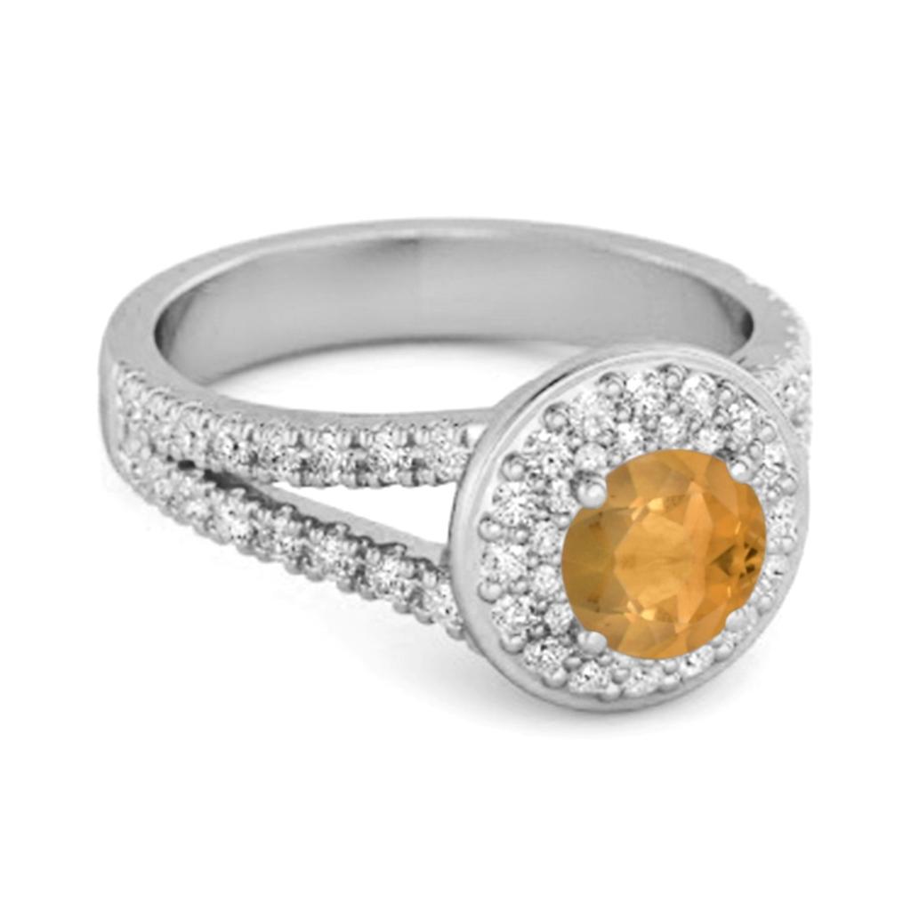 Citrine Double Halo Accents Ring- 925 Sterling Silver