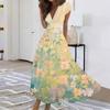 Women's Long Casual Dress Summer Short-Sleeve V-Neck Waist Retraction Printed Dress
