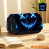 Blue Skull 2D Printed Double-Layer Flip-Top Black Pencil Case - Back-to-School Essential Pencil Box, Daily Multi-Functional Makeup Bag, Large-Capacity