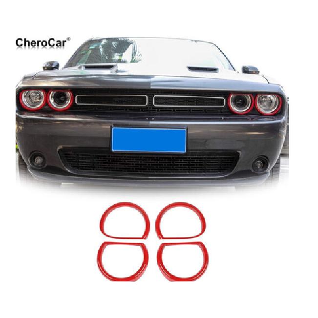 4pcs Car Headlight Frame Cover Bezel Trim for 2015-20 Dodge Challenger, ABS Red