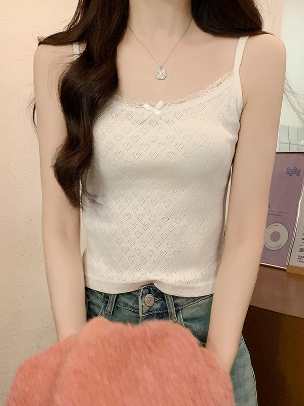 BrandyBM White Pure Desire Heart Embroidery Lace Slim Fit French Camisole