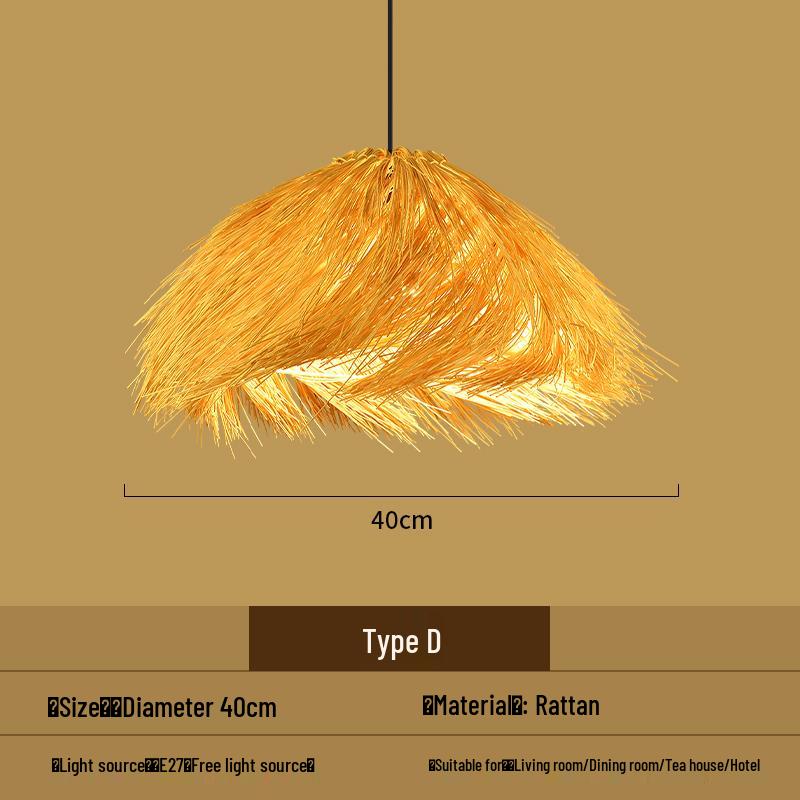 Bamboo Woven Pendant Light - Japanese Lantern for Dining, Restaurant, or Tea Room. Rattan Straw Hat Lampshade with New Chinese Art Design.