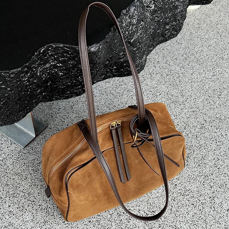 

Autumn winter Women s Cow Genuine Leather Tote Bag suede commuting Cowhide Handbags Large Capacity Designer Luxury velvet Bags 32x11x17cm коричневый