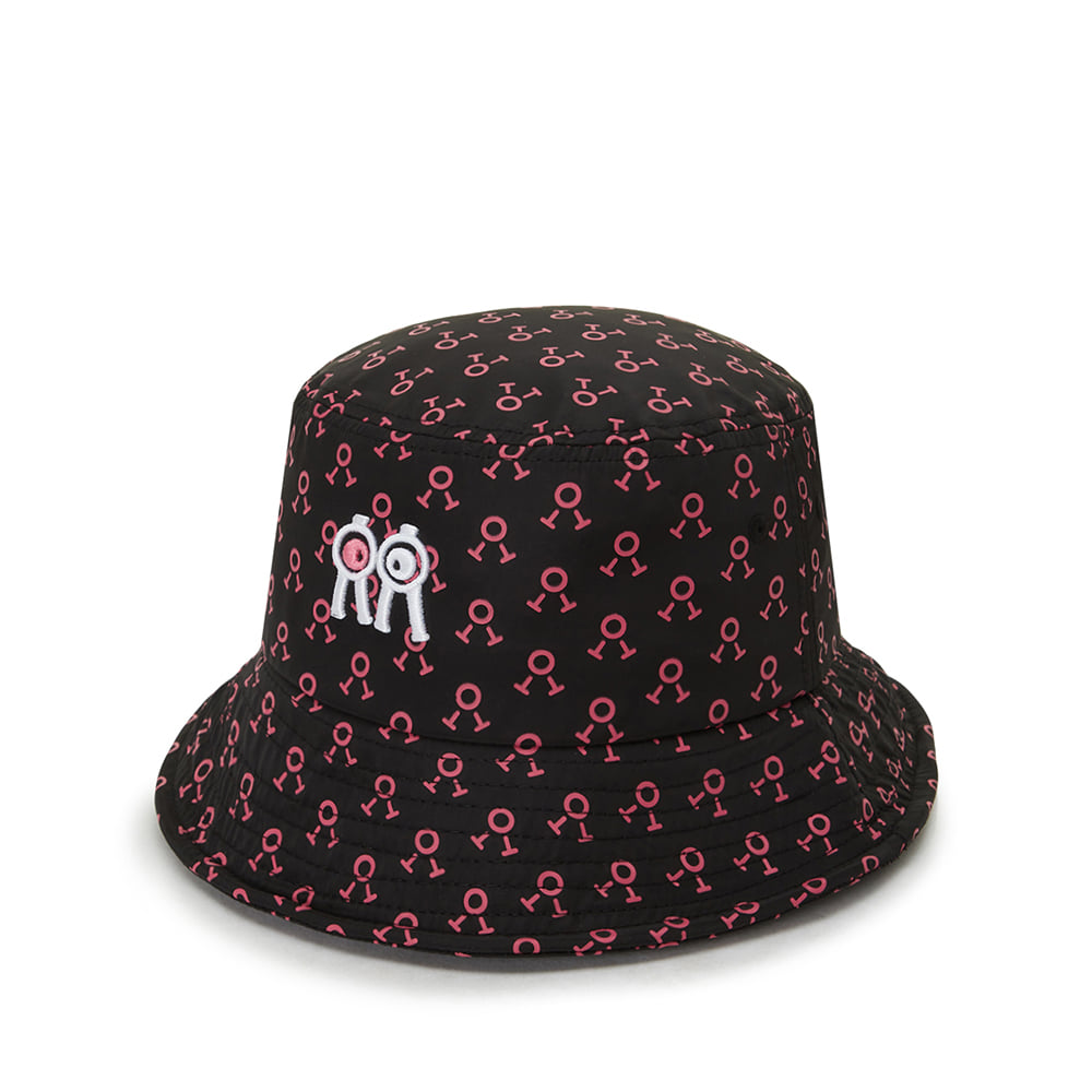 ROLLINGROLLEYE Waterproof Bucket Hat Black Pink Logo Pattern