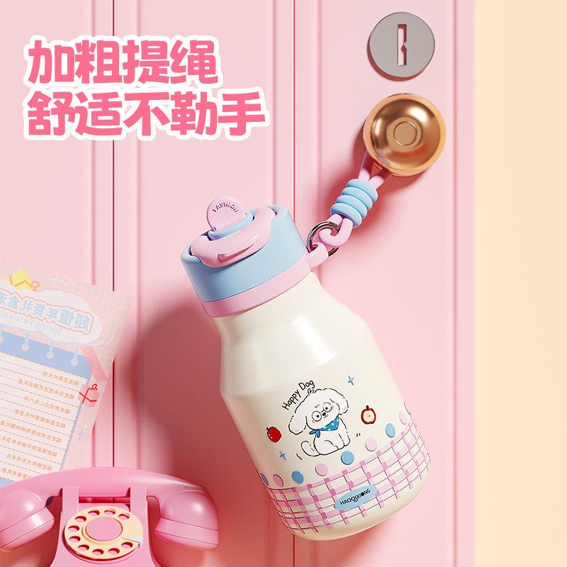 Water bottle thermos cup boys and girls cute small milk can with straw double drink coffee cup cup