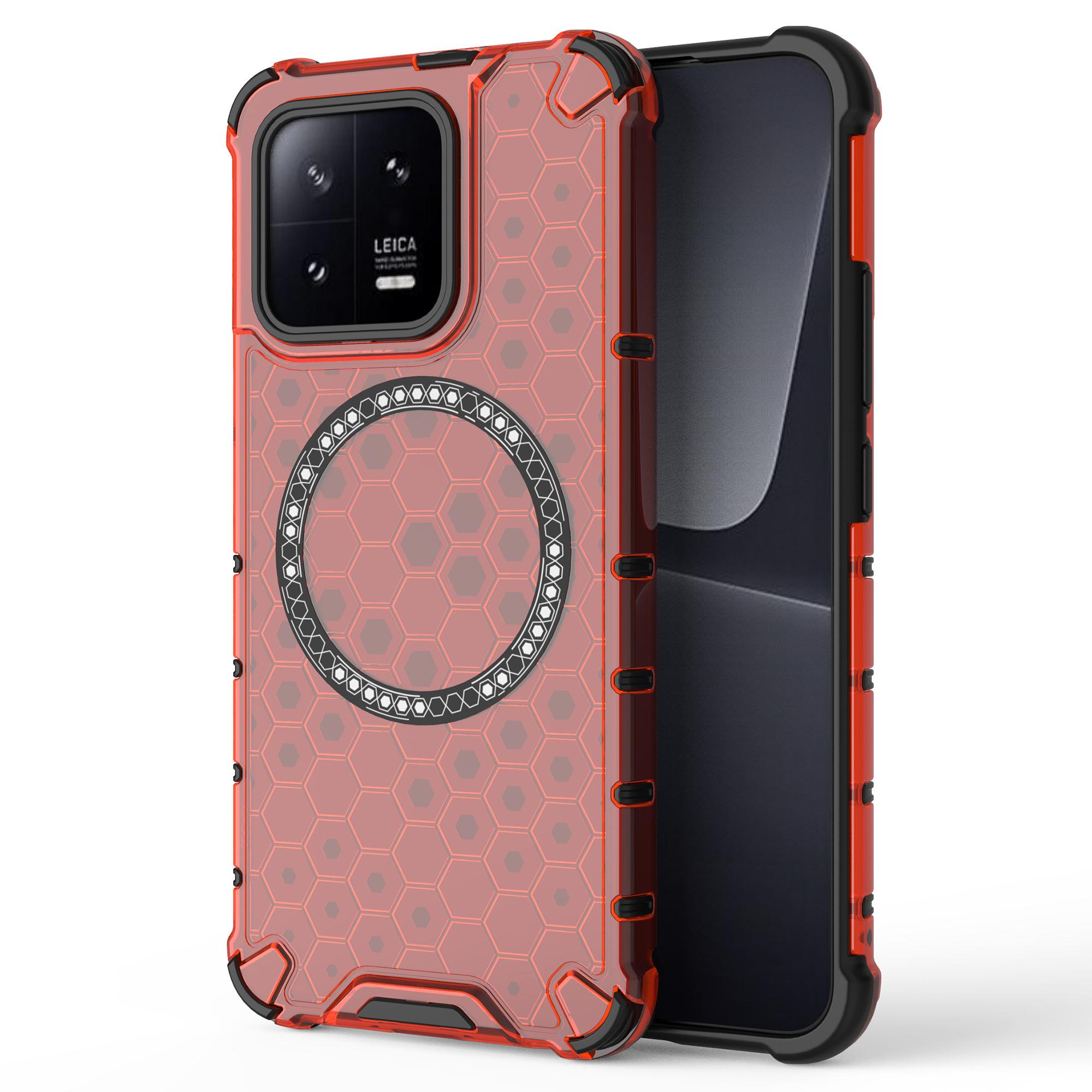 

For Xiaomi 13 Case Honeycomb TPU+PC Phone Cover Compatible with MagSafe Red