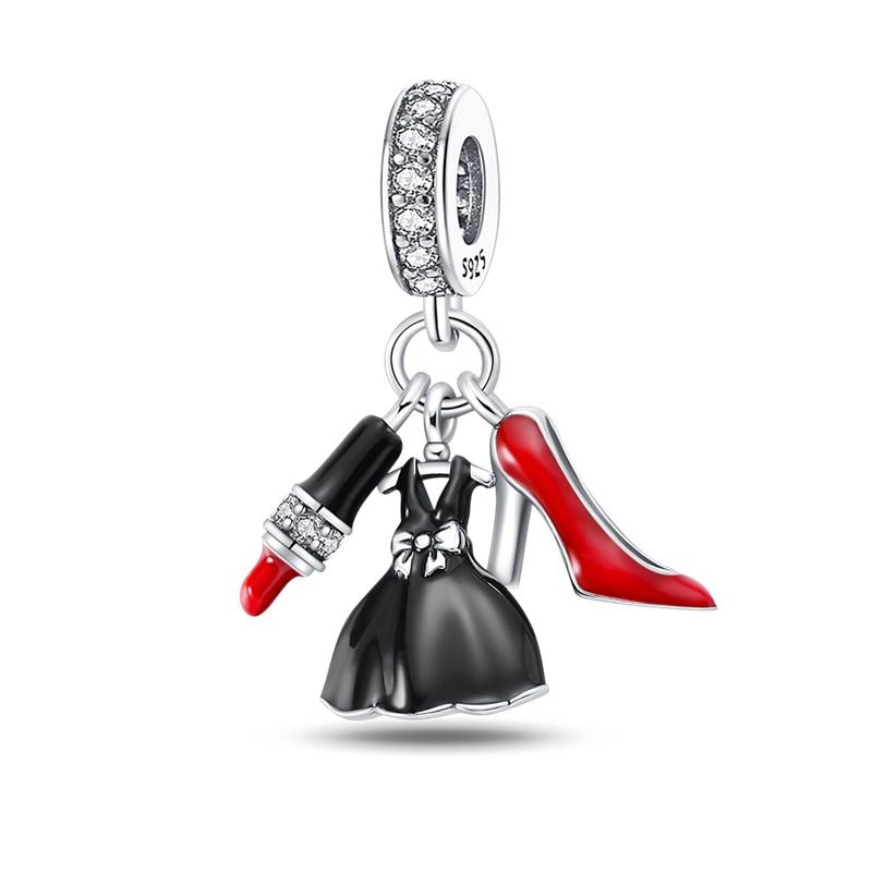 925 Silver Color Fashion High Heels Lipstick Camera Charms Bead Fit 3mm 925 Bracelets DIY Mother's Day Jewelry Gift