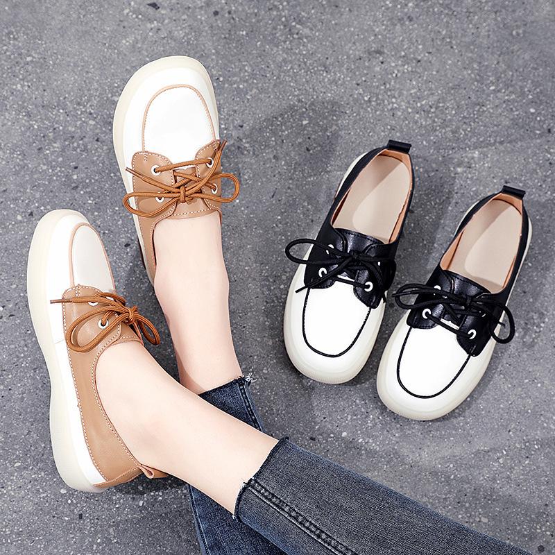 мода Женские кроссовки Лоферы Туфли на платформе Натуральная кожа Лоскутная повседневная — фото 5