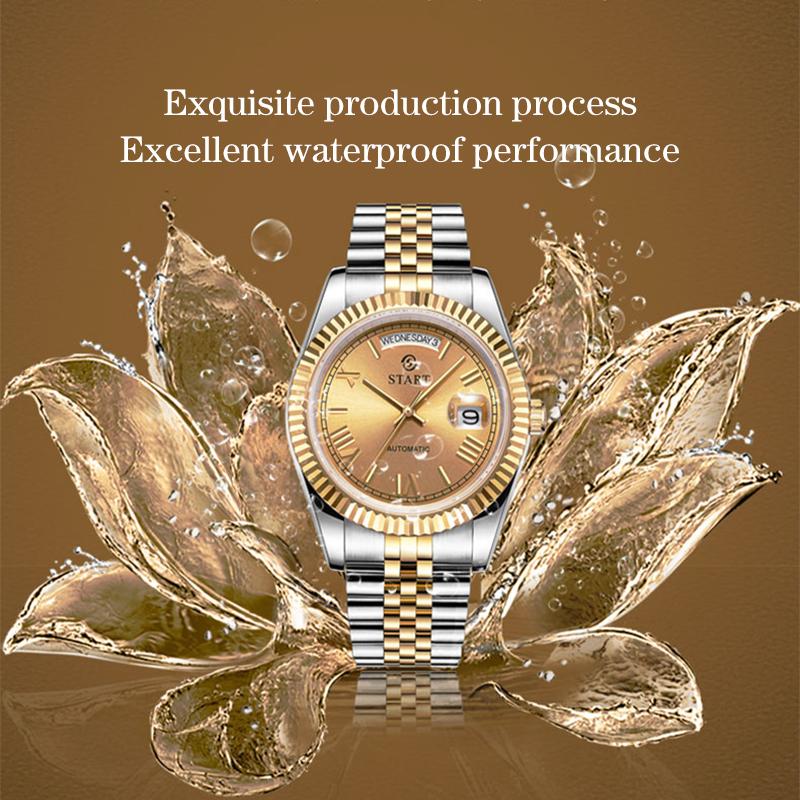 Start Ceas Bărbați Impermeabil Ceas Mecanic Automatic Cadran Numeral Roman Ceas Metal Data Funcție Săptămâna