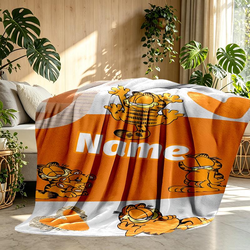 Custom Name Personalized Garfield Print Blanket, Home Decor, Bedroom, Sofa, Camping, Couch, Gifts for Birthday Christmas