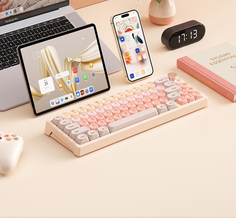 BOW Hangshi GK68 Multicolor Mechanical Keyboard, Stylish Design for Women, Compatible with Office and Laptop Use