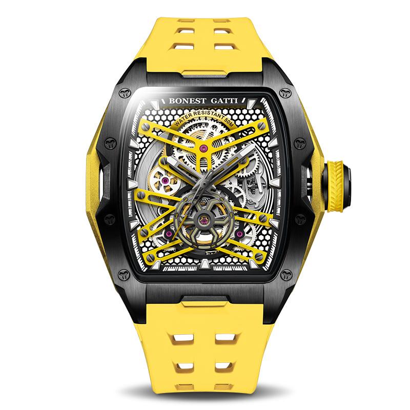 BONEST GATTI German Craftsmanship Men's Watch | Luxury Tonneau Stainless Steel Skeleton Automatic Mechanical Movement Wristwatch