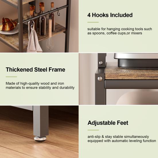 Kitchen Storage Rack Rack Mini Fridge Stand with Shelves 5-Tier Coffee Bar Table Cabinet Microwave Baker Utility Shelf for Dorm Small Bakers