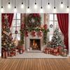 Christmas Classic Themed Photography Background Fireplace Xmas Tree Window Gifts Family Friends Party Decor Photo Backdrop Prop4