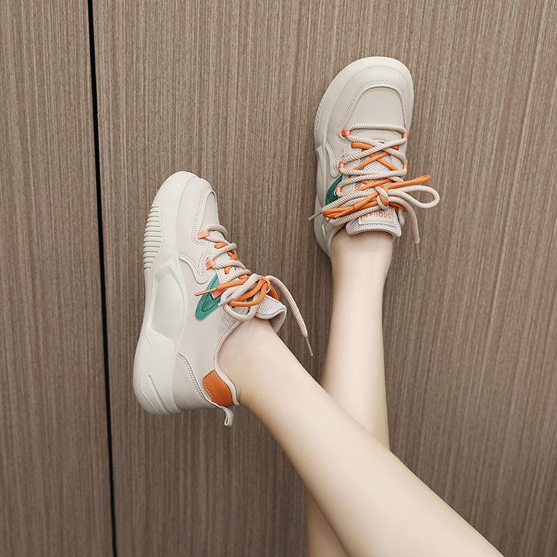 K8636 Neue Damenschuhe Farblich passend Herbst Erhöhte Sohle Kreuzriemen Freizeitschuhe Board Schuhe Studentenmode