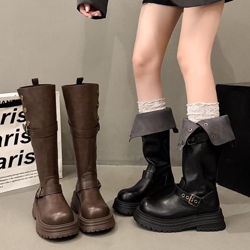 Punk Style Platform Woman Knee High Boots Fashion Height Increase Slip On Shoes Female Knight Booties Shoes