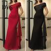 Solid Color Women Dress Lady Evening Slant Neck Off Shoulder Sleeveless Pleated Lace-up Sash Decor Long Irregular Design Slim Fit Prom Party
