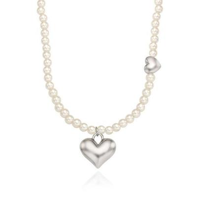Silver Pearl Heart Necklace OTNP23510PWI