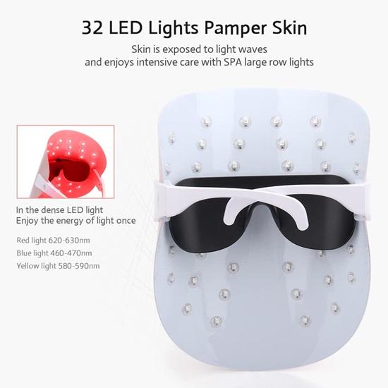 Face Mask Light Therapy 3 Color Settings   Anti Aging Red light  Skin Rejuvenation Wrinkle Reduction Soft Lightweight  Portable Plug In Model