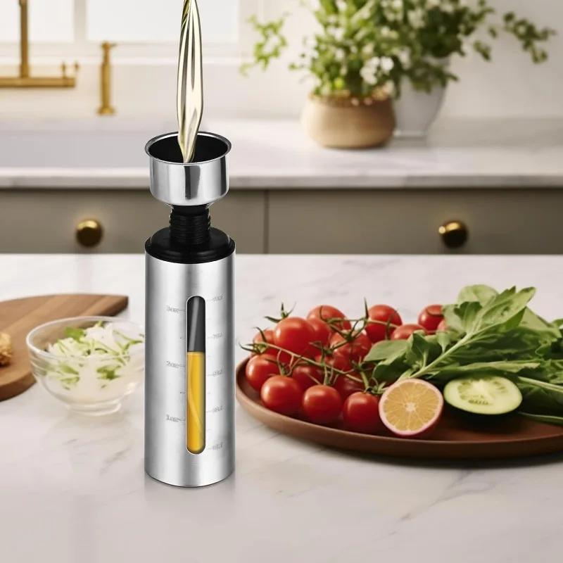 100ML Stainless Steel Oil Bottle Dispenser Barbecue Oil Bottle Squeeze Bottle Seasoning Bottle with Scale for Cooking BBQ Baking