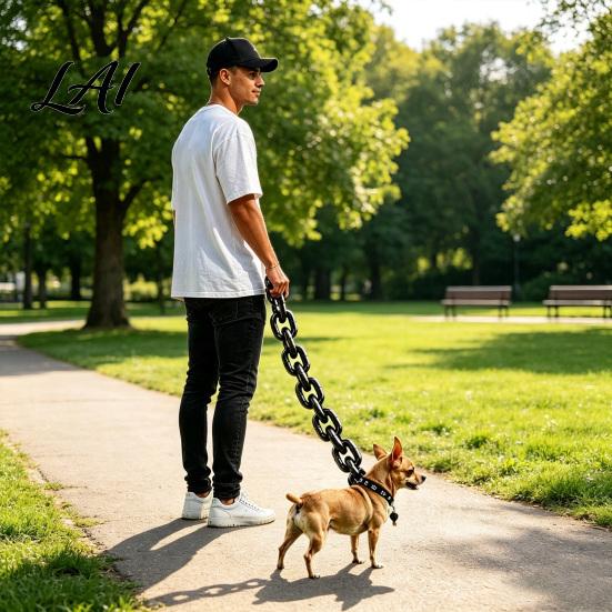 Small Pet Training Lead Big Chain Dog Leash Oversized Faux Metal Plastic Lightweight Birthday Gift for Owners Walking with Handle Puppies Cats
