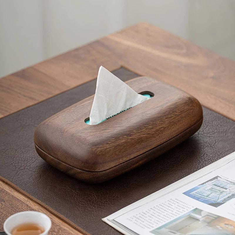 Vintage Style Wooden Tissue Box Holder Home Hotel Living Room Tissue Box Desktop Tissue Case Easy Refill Table Napkin Organizer