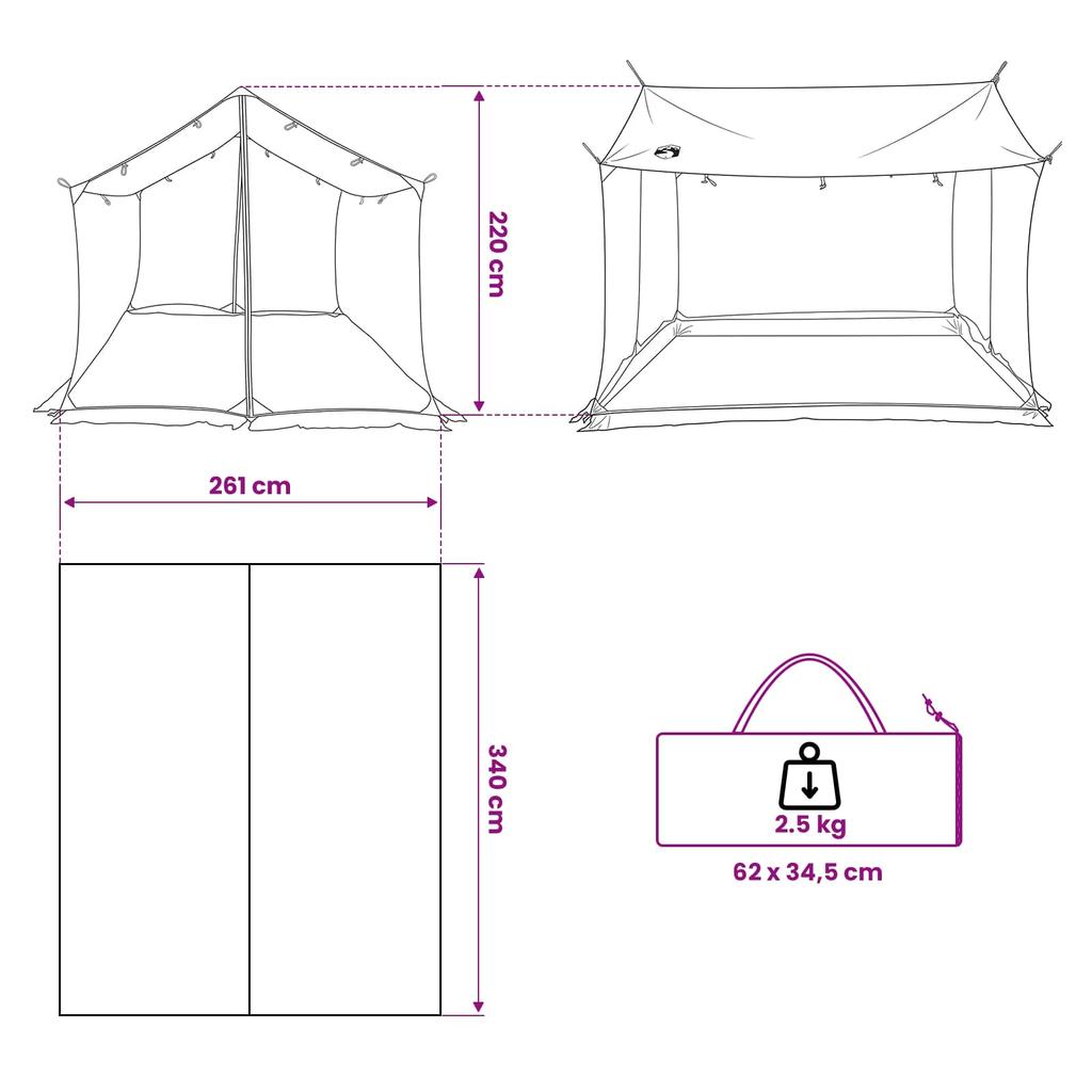 Camping Tarp with Mesh Walls Blue 340 x 260 x 220 cm