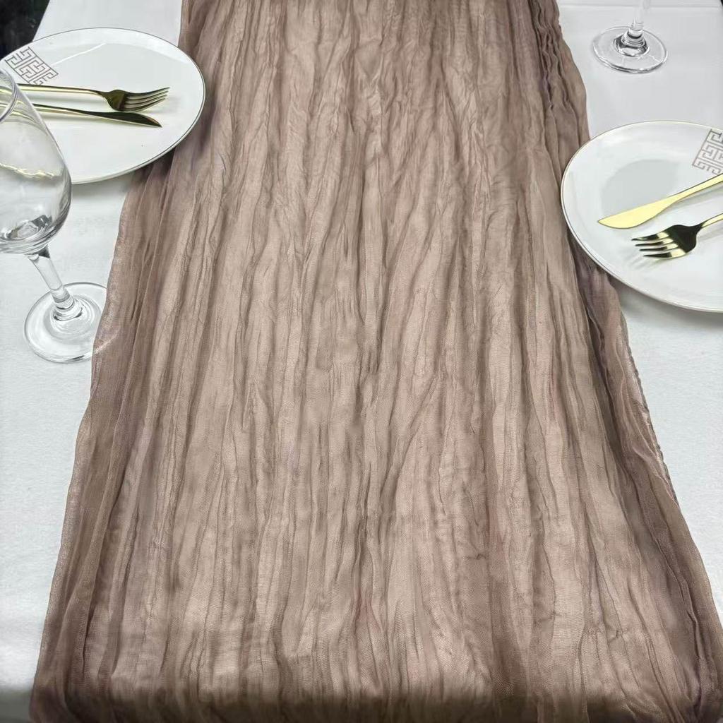 Bohemian Crinkled Cheesecloth Table Runner - Bali Yarn Style for Weddings and Parties