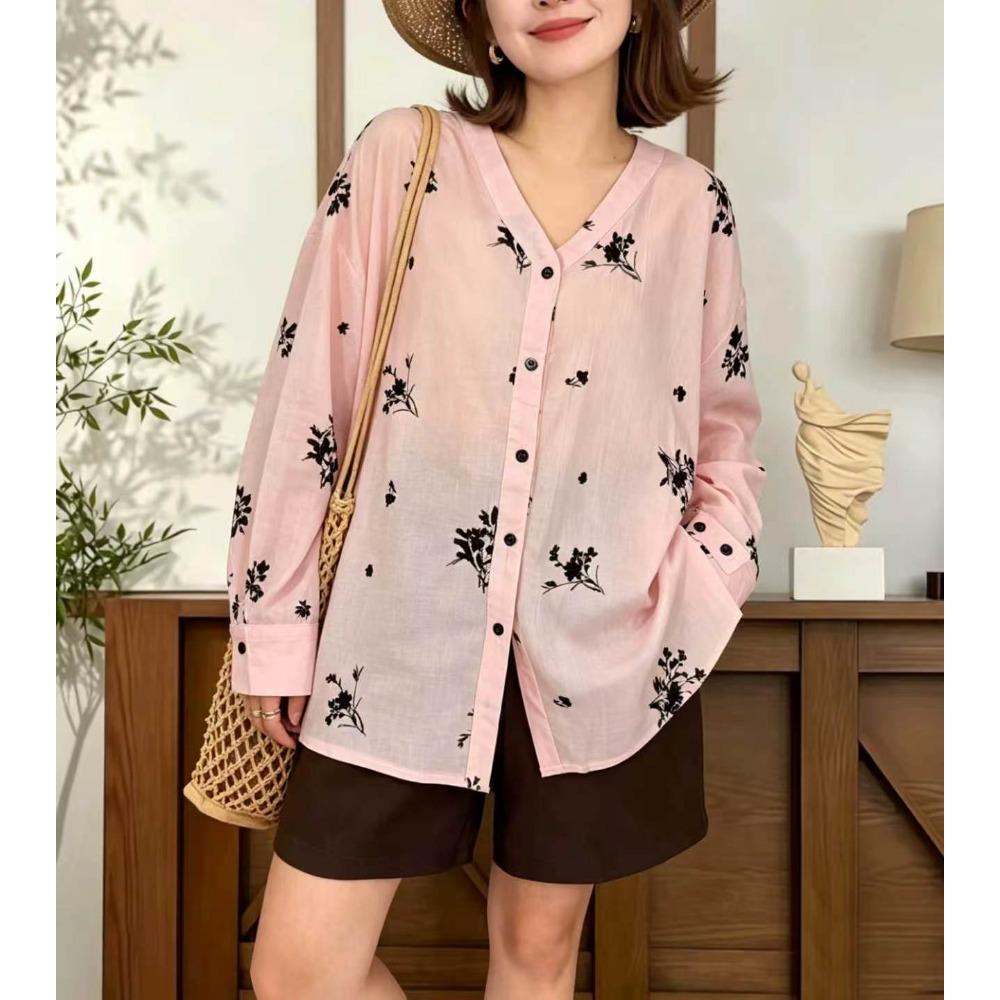 DIMANAF 2026 Women Plus Size New Summer Blouse Shirt Long Sleeve Embroidery Floral Casual Loose Lady Tops Shirts