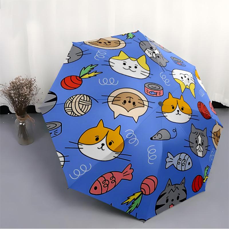 1pc Cartoon Cat Pattern Automatic Umbrella - 8-Rib Foldable Design, Outdoor Adventures, and Family Celebrations Yy250829020