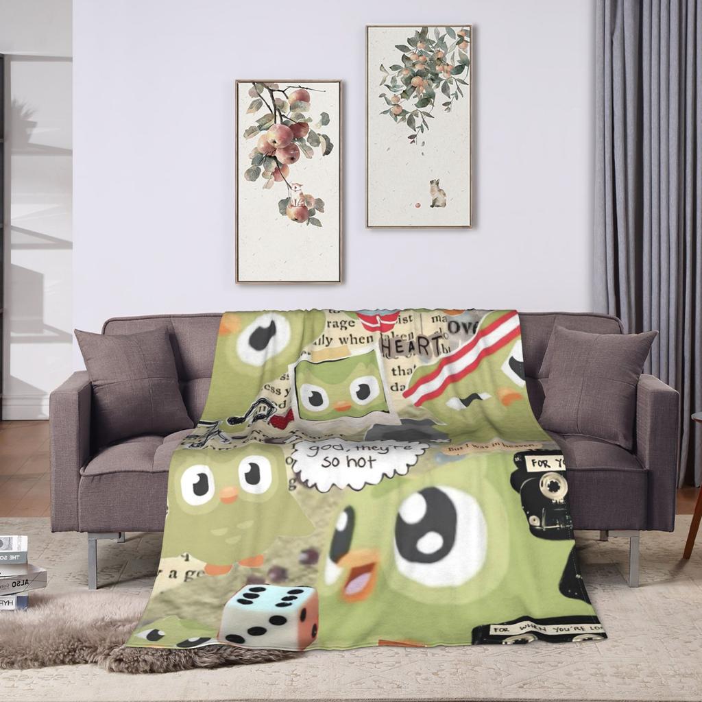Duolingos Owl Duo Blanket  Airplane Travel Flannel Bedding Throws For Home Decor Warm Soft Custom Quality Bedspread Gift Idea