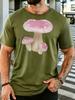 Pink Spotted Mushroom Nature Art Unisexs Print T Shirt Cute Fungi Graphic Tee Casual Short Sleeve Top Botanical Nature Lover Gift