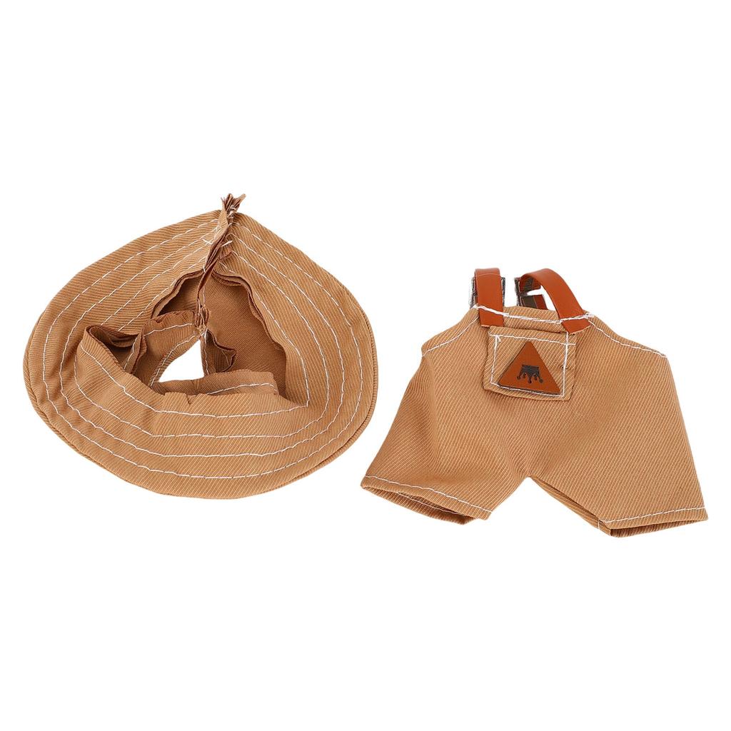 Doll Clothes Fiber Wearable Exquisite Brown Color Suspenders Pants and Bucket Hat for Collecting