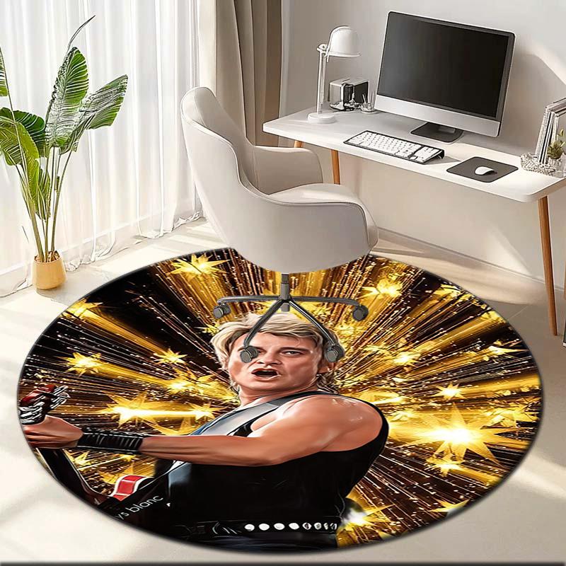 1pc Legendary idol Johnny Hallyday Round carpet Painted Printed circular carpet, home door mat, outdoor travel protection carpet