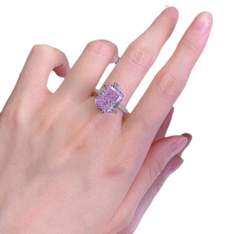 Joyería Hui Zhi Yi 2024 Anillo de Lujo Europeo de Plata S925 con Diamante Rosa de Alto Carbono