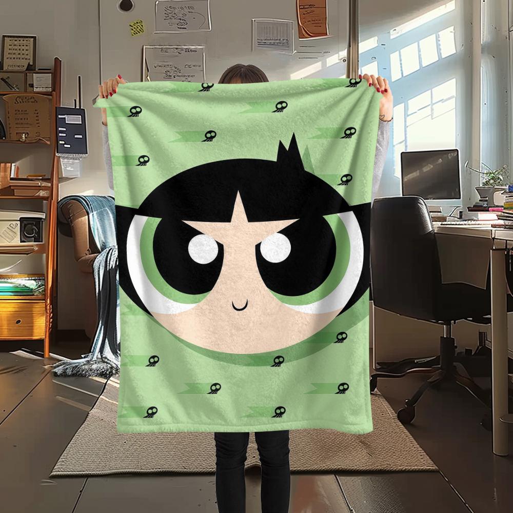 Powerpuff Girls Buttercup Cool pattern Flannel Blanket, High quality Comfortable for All Seasons, Home Decor, Warmth and Comfort, Perfect for Gifts.