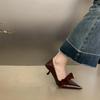 Commuter style burgundy pointed high heels women's 2025 spring and autumn new fashion bow thin heel light mouth single shoes