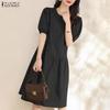 ZANZEA Women Casual Round Neck Short Sleeve Dress