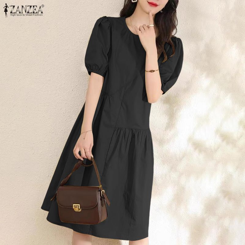 ZANZEA Women Casual Round Neck Short Sleeve Dress